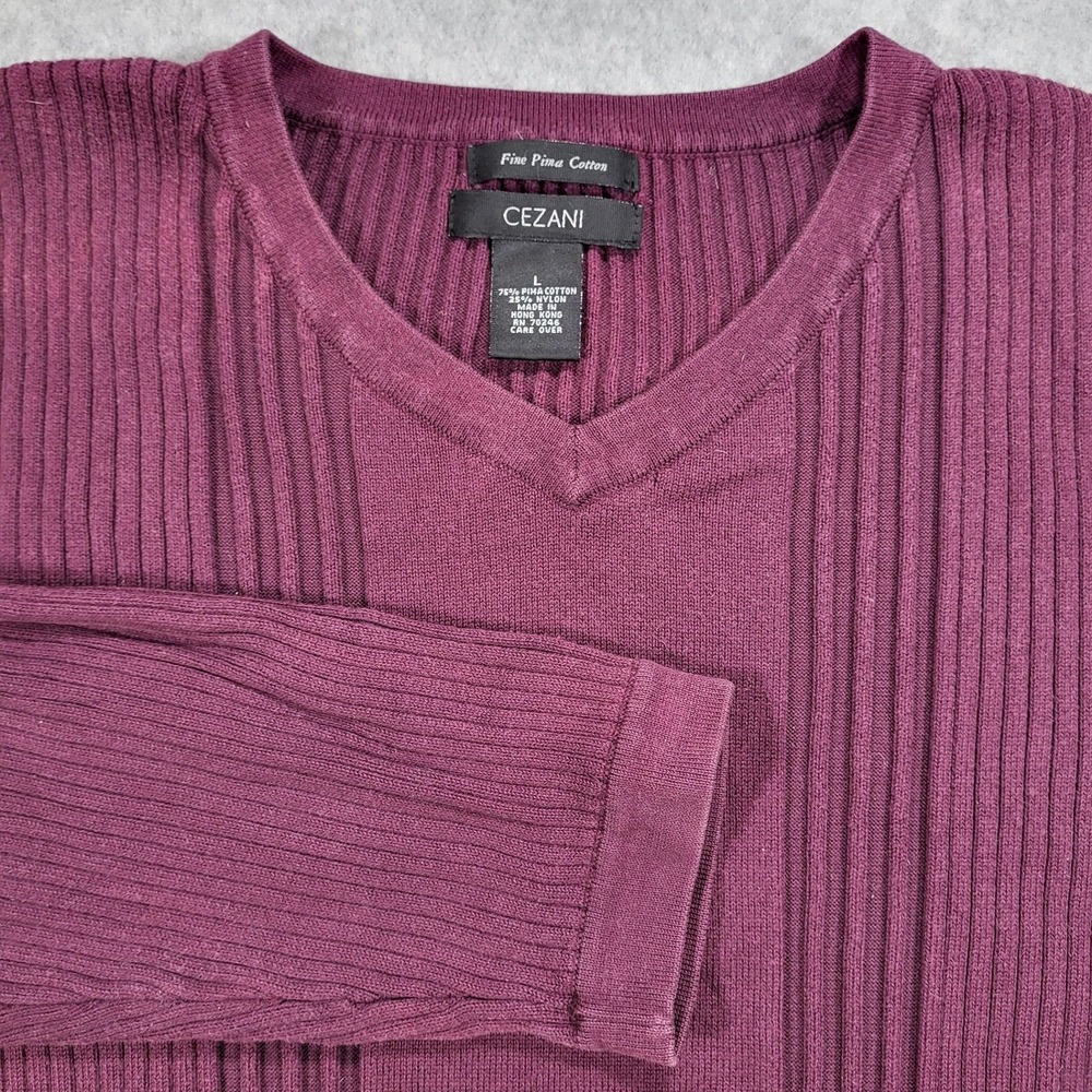 Cezani Men's Large V-Neck‎ Knit Maroon Sweater Pima Cotton Nylon